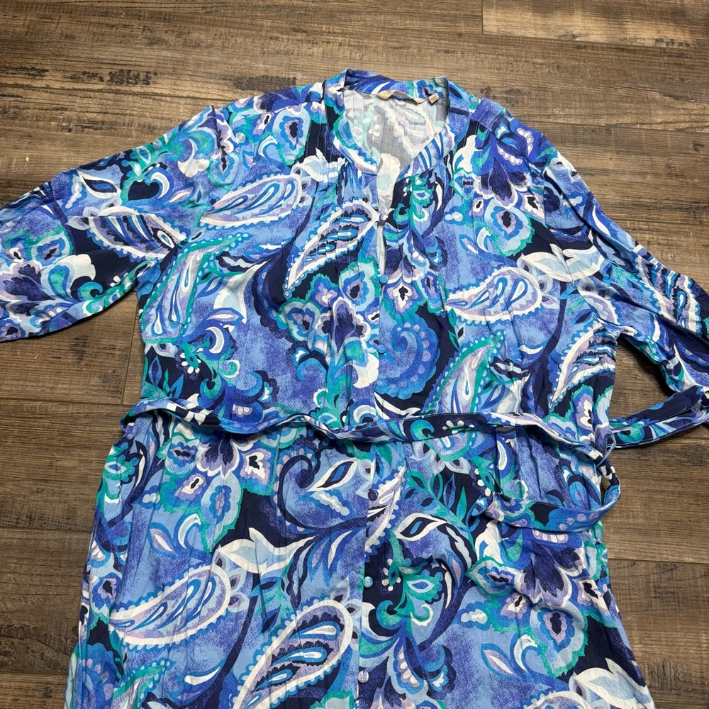 Soft Surroundings Blue Patterned Button Down Midi… - image 2
